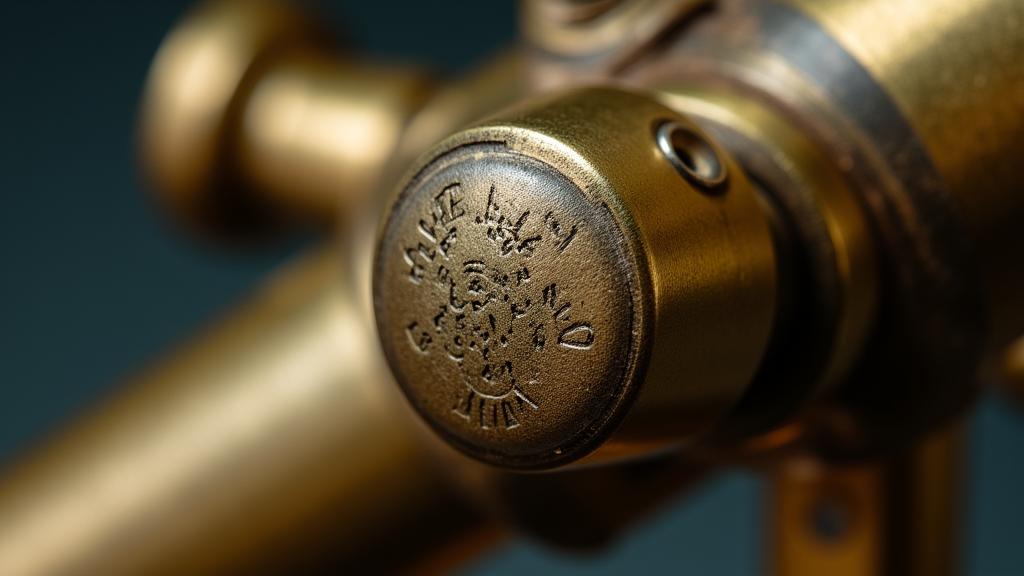 Close-up van gepatineerd messing van een antieke telescoop
